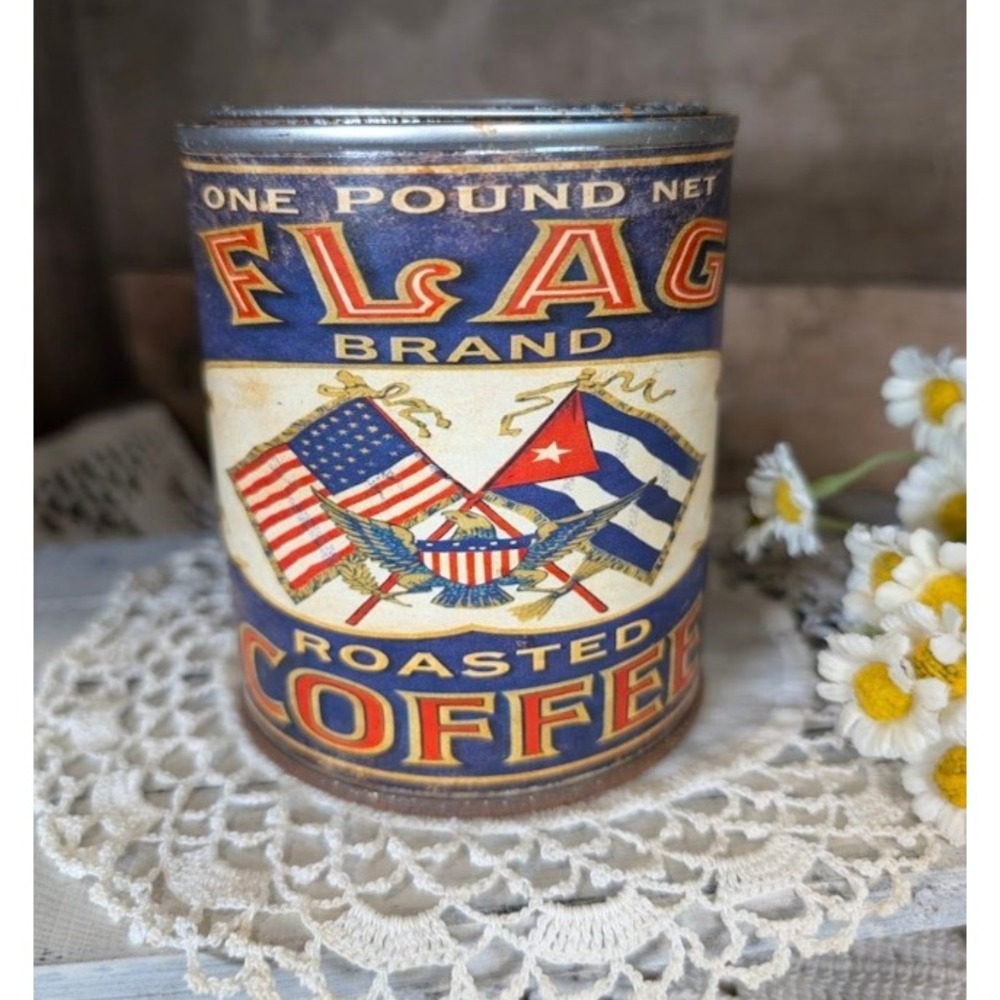 FLAG Roasted Coffee Red Vintage Inspired Rusted Can - Pint - Americana - Picture 1 of 1
